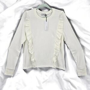 Michael Stars Kristi Ruffle Top Sweater Woman Large Chalk White Long‎ Sleeve NWT